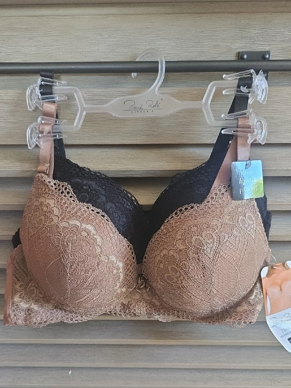 Rene Rofe Two-Tone Lace Underwire Bra - Brown & Black - Picture 1 of 13